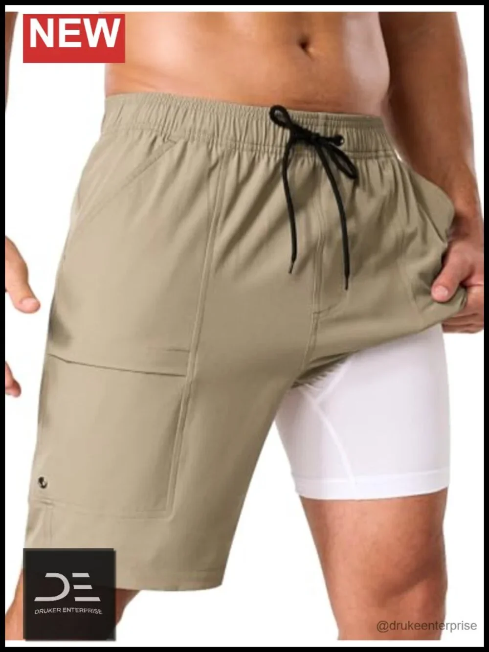 Men's Swim Trunks with Compression Liner 9 Inch Quick-Dry Cargo with Zipper